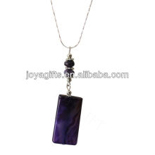 Ожерелье из натурального фиолетового прямоугольного агата с кулоном с серебряной цепочкой